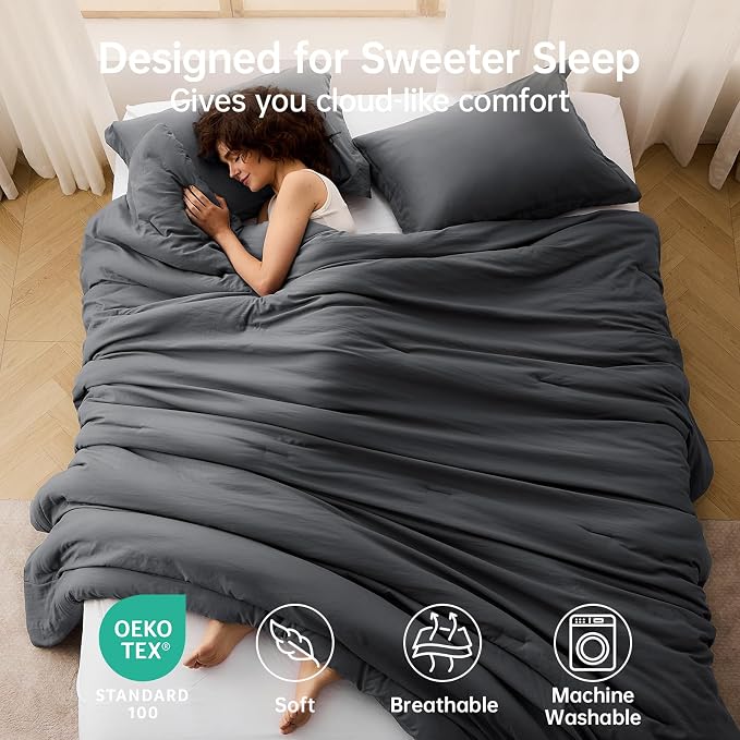 California King Comforter Set, All Season Ultra Soft Down Alternative Bedding - 3 Piece Lightweight Bed Set Includes 1 Comforter (104"x96") and 2 Pillow Shams (20"x36"), Dark Grey