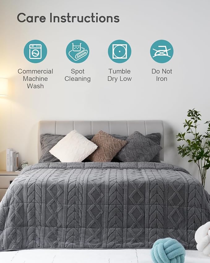 Cottonblue Weighted Blanket for Adults Queen Size 20lbs 60x80in Soft Fleece | Sherpa Jacquard Weighted Blankets Throw for Sleep Calm Relax, Chunky Warm Grey Heavy Blanket for Bed Sofa Couch, Washable