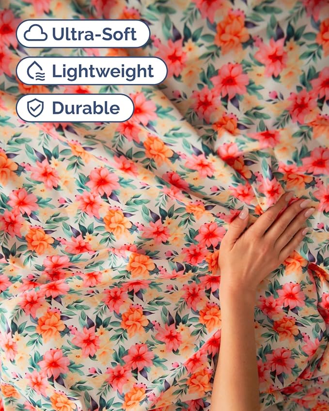 Cal King 4 Piece Floral Sheet Set - Breathable & Cooling - Sunset Hibiscus | 1 Flat, 1 Fitted & 2 Pillowcases w/ Deep Pockets, Boho Botanical Floral Bedding, Breathable & Cooling, Wrinkle & Fade Free