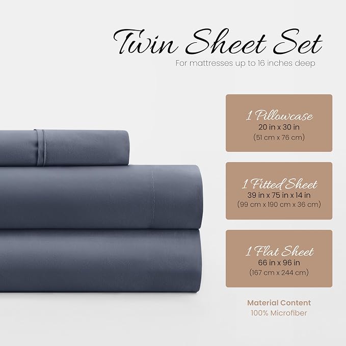 Linen Market Bed Sheets for Twin Size Bed (Stone) - Sleep Better Than Ever with These Soft and Cooling Twin Sheets - Deep Pocket Fits 16" Thick Beds - 4 Piece Twin Sheet Set