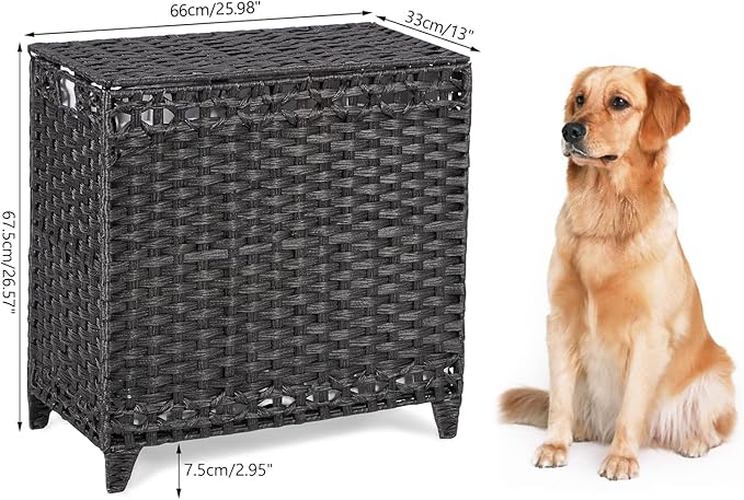 Laundry Hamper with 3 Removable Liner Bags, 132L Laundry Sorter with Lid | Raised Feet; Side Carry Handles; Handwoven PP Rattan; Rust-Resistant Iron Frame; Decorative Woven Design