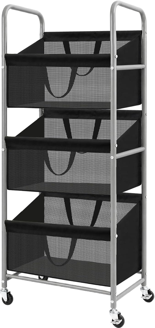 STO STO 3-Tier Vertical Rolling Laundry Hamper, Removable Bags, Black Mesh | 120L Capacity, Space-Saving Vertical Design, Rust-Resistant Steel Frame, Lockable Wheels, Ideal for Apartments & Small Spaces