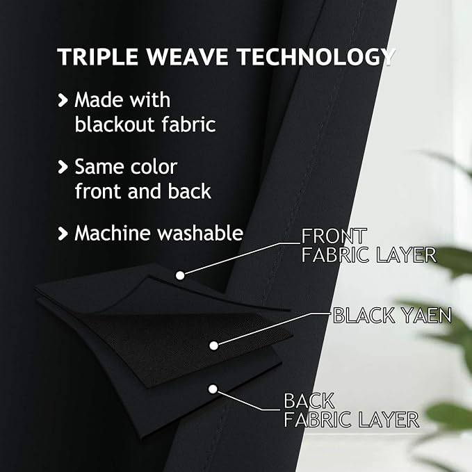 COSVIYA Grommet Room Darkening Black Curtains 84 inch Long for Bedroom | Light Blocking Insulated Thermal Curtains for Living Room, Blackout Thick Polyester Window Drapes,52x84 inches, 2 Panels