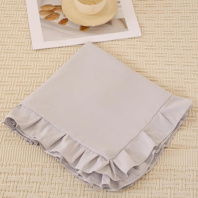 Beige Gray Pillow Shams Cute Ruffle Queen Pillowcases Solid Pillow Cover Set of 2 Shabby Chic Soft Light Gray Pillowcases 2 Pack (Queen (20''x30''), Beige Gray)