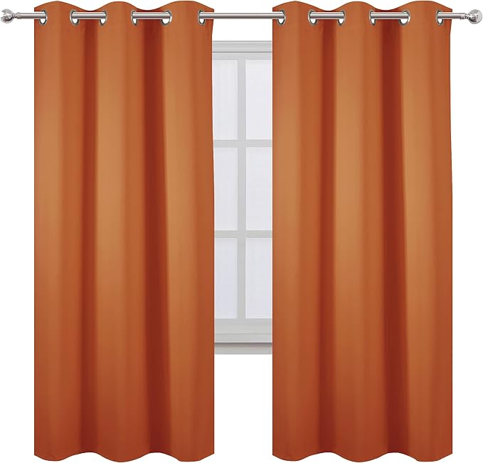Orange Thermal Blackout Curtains/42 x 72 Inch/Set of 2 Panels Room Darkening Curtains for Bedroom