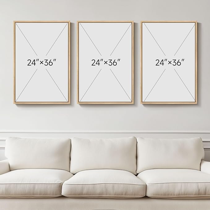 Large Framed Boho Mountain Landscape Wall Art for Living Room, 24x36 Inch | 3 piece, Modern, Minimalist, Large, Canvas artwork, Pine tree picture, Dining room wall decor, Ready to hang, Wood frame