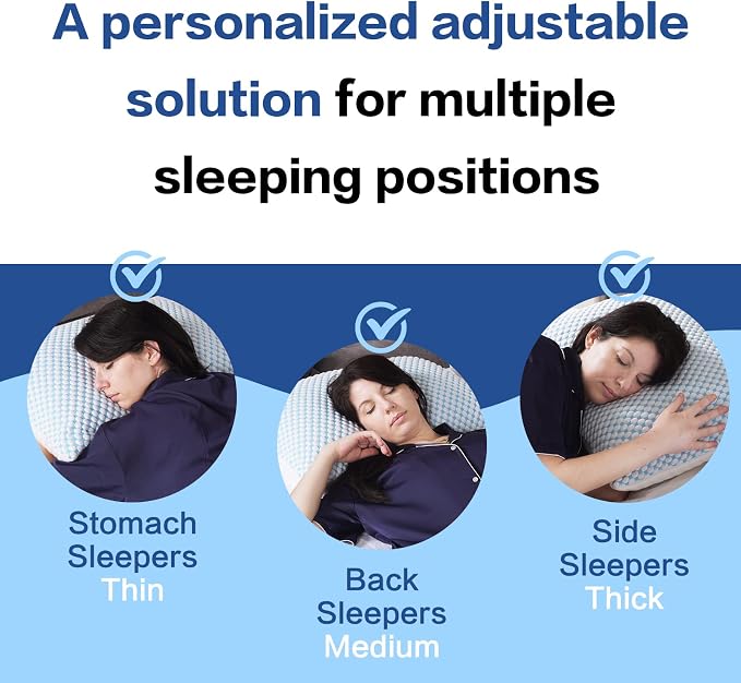EASELAND Cooling Queen Size Firm Pillows, Shredded Memory Foam Set of 2 | Adjustable Fill with Removable Cover for Hot Sleepers, Cool Bed Support Pillow for Side Back Stomach Sleepers