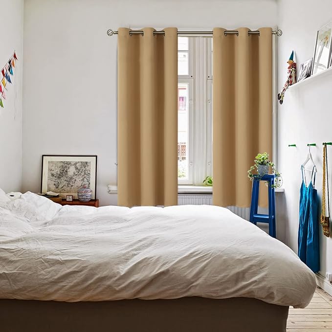 BGment Blackout Curtains for Living Room - Grommet Thermal Insulated Room Darkening Curtains for Bedroom, 2 Panels of 42 x 72 Inch, Khaki | Grommet Top, Light-Blocking, Sunblock, Thermal Insulated, Window Drapes for Kids Boys Room, 42x72 Inch