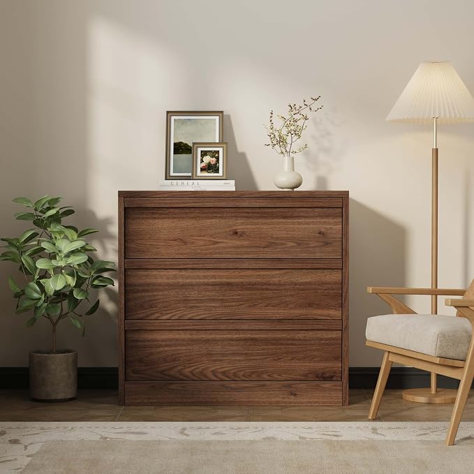 Garvee 3 Dresser for Bedroom, 30.5" Tall Dresser, Freestanding Vertical Drawer with Storage, Wooden Closet Chest Storage for Living Room, Hallway, Entryway, Walnut