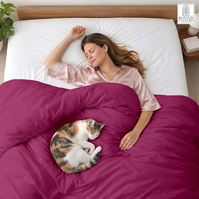 1 Pc 120"x120" Duvet Cover Super King Plus/Super Oversize King Size 100% Egyptian Cotton - 600 TC Comforter Cover, Zipper Closure & Corner Ties - Fits Only Extra Large Inserts -Hot Pink