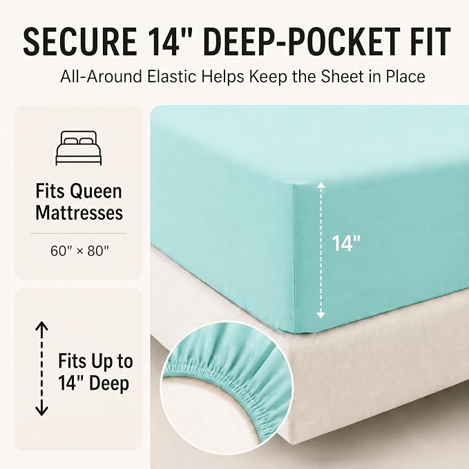 Queen Comforter Set Spa Blue - 7 Pieces Bed in a Bag | OEKO-TEX Certified, All-Season, Bedroom, Guest Room, Down-Alternative Comforter + Flat & Fitted Sheets + 4 Pillowcases