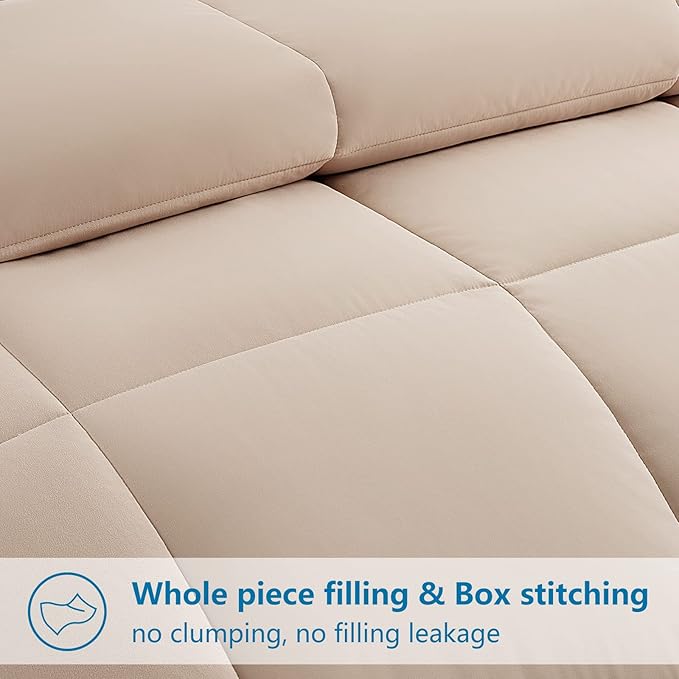 EASELAND King Size Down Alternative Comforter, Beige, 90x102 Inches | Quilted Duvet Insert for All Seasons, Soft Lightweight Bedding with Corner Tabs, Breathable Machine Washable Hotel Quality