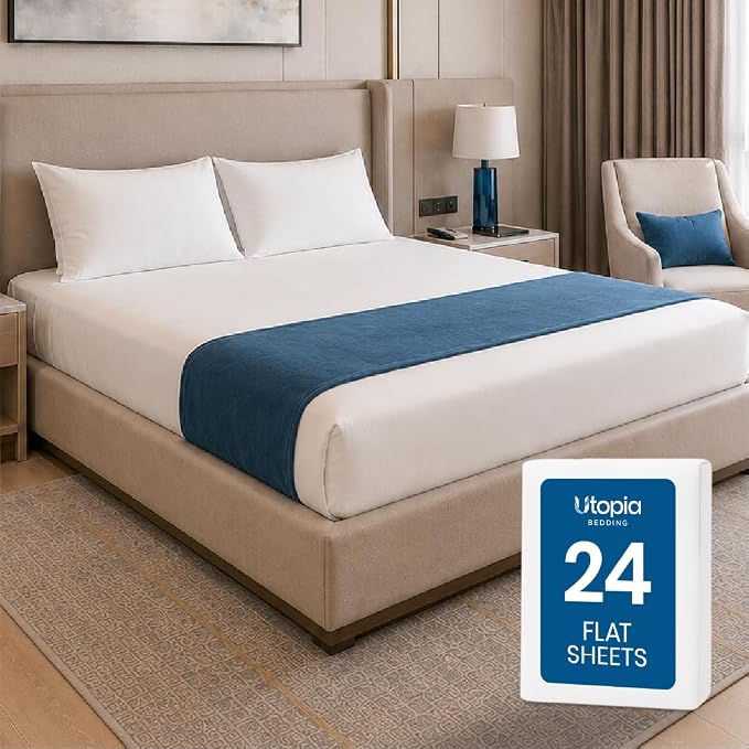 Bulk 24-Pack Queen Flat Sheet Only, Hotel Top Sheet for Resort, White | Commercial Grade Sheet, Ultra Soft Microfiber, Breathable Fabric, Wrinkle And Fade Resistant, Easy Care