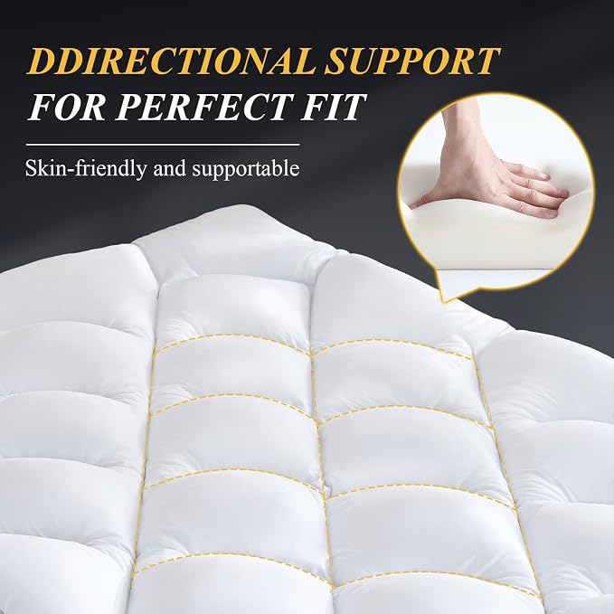 DOWNCOOL 3 Inch Full Mattress Topper, Ultra Thick and Fluffy Supportive Memory Foam Mattress Topper for Body Pain, Mattress Pad with Breathable Mesh Design for Deep Sleep, 75x54x3 Inches