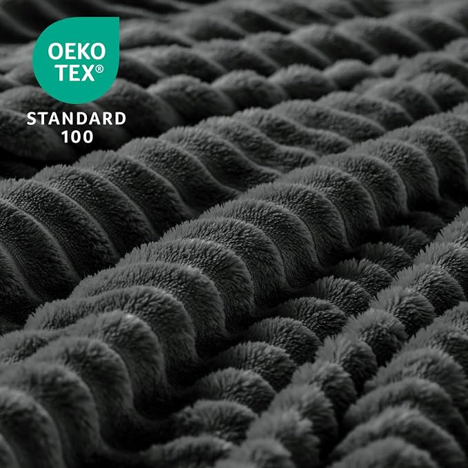 BEDELITE 3D Ribbed Charcoal Grey Fleece Twin Blanket for Couch, 60x80 Inch | Soft Warm Fluffy Blanket for Bed Sofa College Dorm Room Decor, Luxury Cozy Plush Birthday Gifts for Women Girls, Lightweight