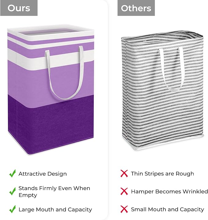 HomeHacks 2 Pack Laundry Baskets, Laundry Hampers Bags (Purple 88Lx2) | Waterproof, Freestanding, Collapsible Clothes Hamper with Reinforced Handles in Laundry Room, Dorm, Bathroom, Bedroom