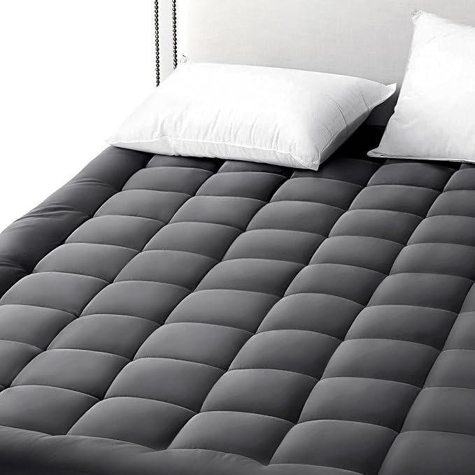 EASELAND Full Size Mattress Pad Pillow Top Mattress Topper Dark Grey | Cotton Top Cooling Mattress Cover,8-21" Deep Pocket Protector,54x75 Inches,Boxing Quilted & Machine Washable