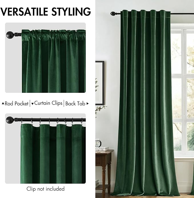 MIULEE Velvet Curtains 52x96 inches 2 Panels Hunter Green Blackout Curtains | Luxury, Bedroom Living Room, Thermal Insulated, Super Soft Window Drapes, Rod Pocket & Back Tab, Christmas Forest Green