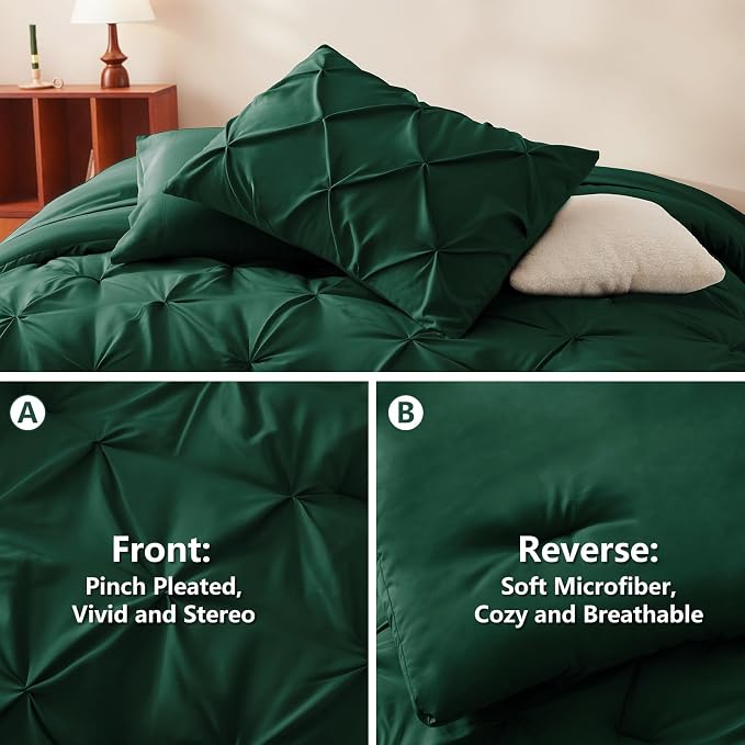 Full Size Comforter Sets Emerald Green, 7 Pieces Bed in a Bag | OEKO-TEX 100 Certified, 240GSM All Season, Bedroom, Guest Room, Down-Alternative Comforter, Sheets, Pillowcases & Shams
