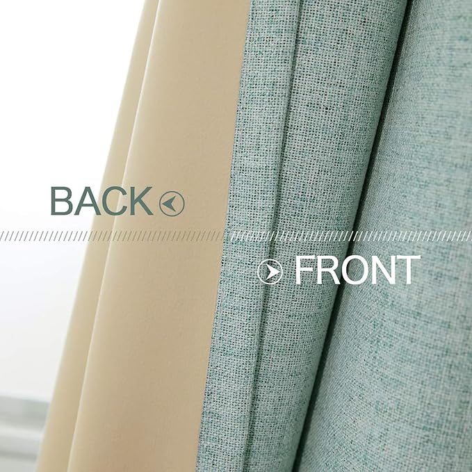 MIULEE 100% Blackout Linen Curtains for Bedroom 52x108 Inches Seafoam Green | Room Darkening, Light Blocking, Thermal Insulated, Grommet Top, Linen Textured, Window Curtains for Living Room, 2 Panels