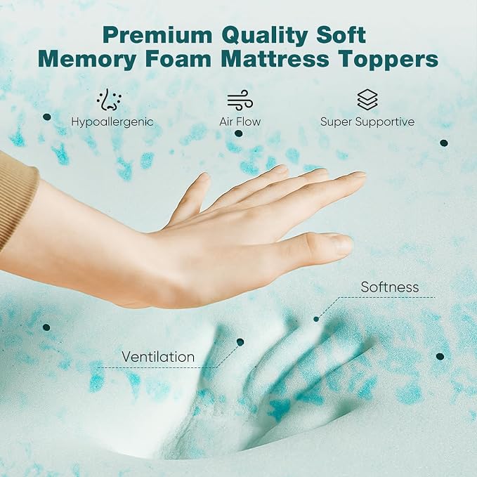 Sweetcrispy Memory Foam Mattress Topper Twin, 4 Inch Thick Cooling Pad | Gel Infused Cooling Pad, Ventilated Breathable Design, Sleeper Sofa, RV, Camper, Blue