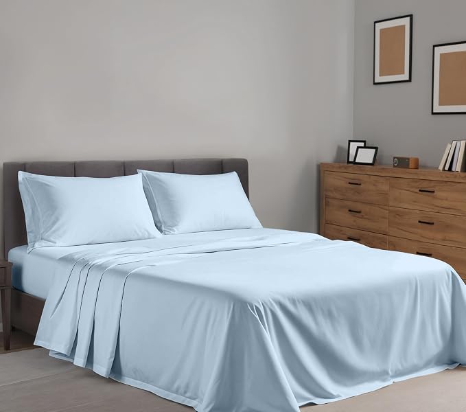 RUVANTI 100% Cotton Percale Sheets California King Size, Baby Blue | Crisp Cooling for Hot Sleepers, Deep Pocket 14", Soft Breathable & Durable, Hotel-Style 4 Piece Set
