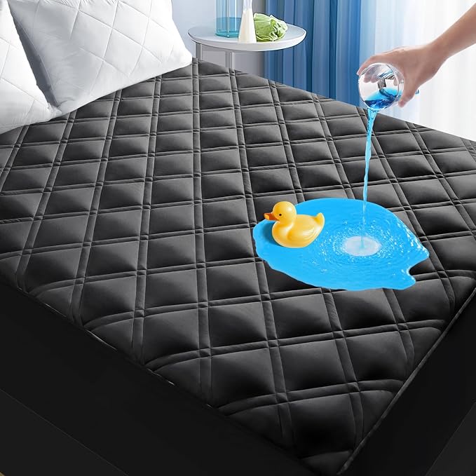MEELUS King Mattress Protector Waterproof, Fitted Deep Pocket 8"-21", Black | Breathable Waterproof Mattress Pad Cover, Soft Noiseless Mattress Cover Washable Cooling for Home Hotel Bedroom