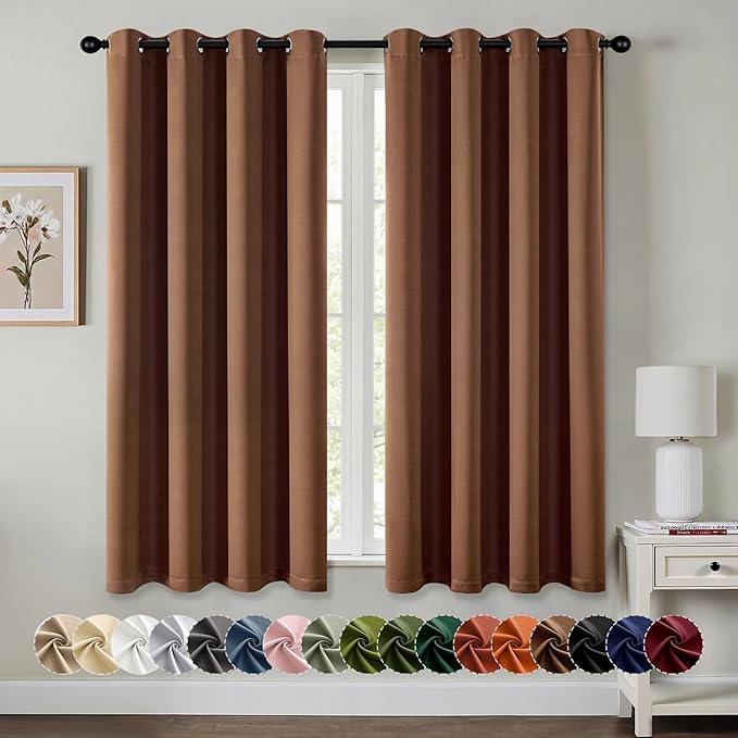 MIULEE Blackout Curtains for Bedroom 2 Panels 50 x 63 Inch Long Mocha Brown | Thermal Insulated, Living Room Darkening Grommet Drapes, Noise Reducing, Light Blocking Window Treatments