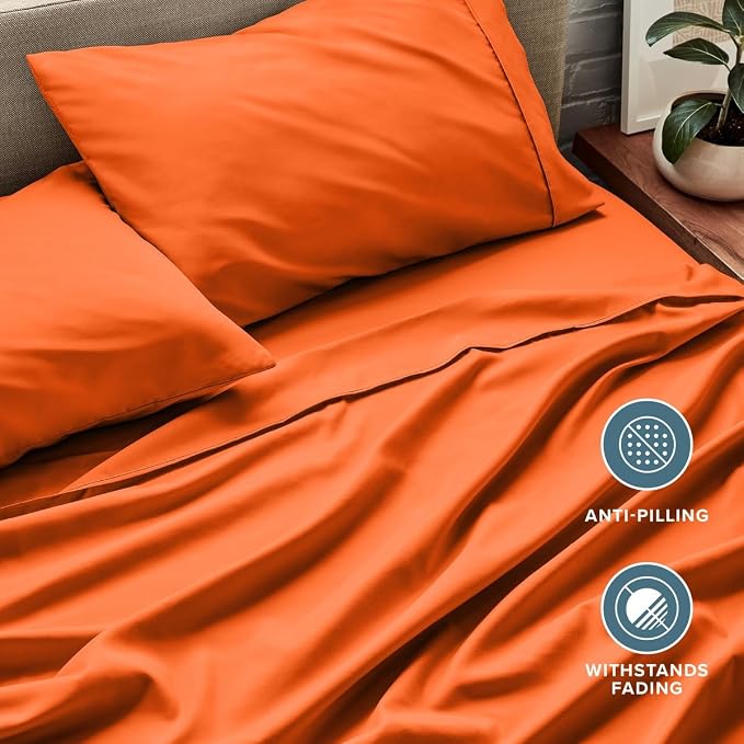 Bare Home Queen Sheet Set - 1800 Ultra-Soft (Queen, Orange) | Deep Pockets 6 to 15 Inches, Breathable, Hypoallergenic, Hotel Luxury, Easy Fit, Soft, All-Season
