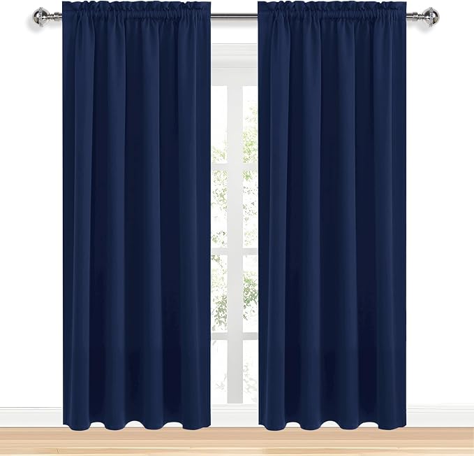 DWCN Blackout Curtains for Bedroom 52 x 95 Inch Long Navy Blue 2 Panels | Room Darkening, Thermal Insulated, Light Blocking, Rod Pocket Drapes, Noise Reducing Window Treatments