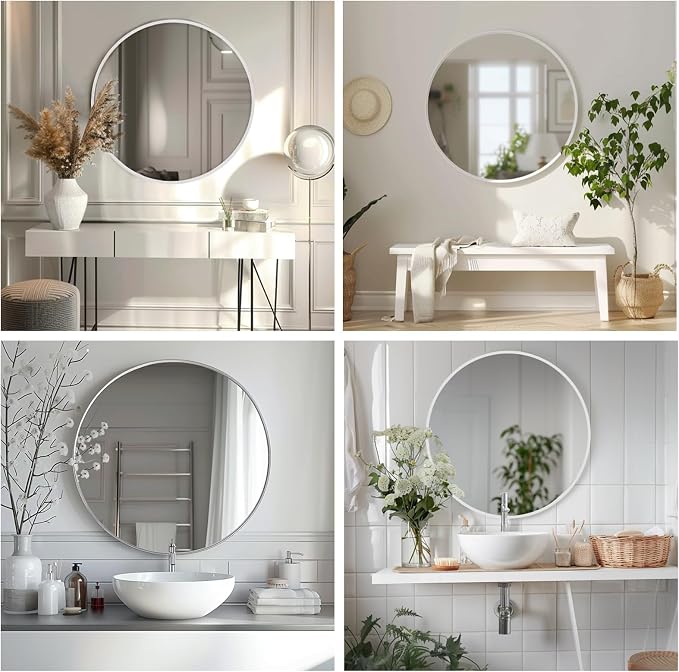 Round Mirror 38 inch, White Circle Mirror, Matte White Metal Frame | Matte White Metal Frame, High Definition, Waterproof, Easy Installation, Suitable for Dressing Room, Cloakroom, Bedroom,