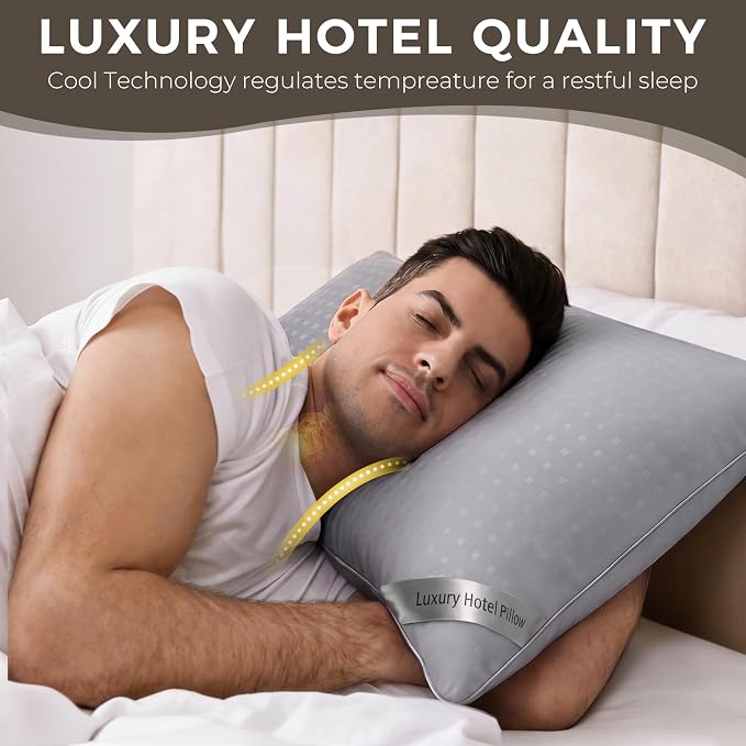 HIMOON Bed Pillows for Sleeping 4 Pack,Standard Size Cooling Pillows Set of 4,Top-end Microfiber Cover for Side Stomach Back Sleepers(Grey)