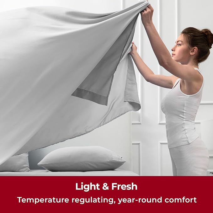 Mellanni Iconic 5-Piece, Ultra Soft Sheet Set (Split King, Light Gray) | 10M+ Sleepers. Lab-tested: Sleeps Cool, Stays Bright, Strong, Smooth. Good Housekeeping Best Bedding, 7 yrs running.