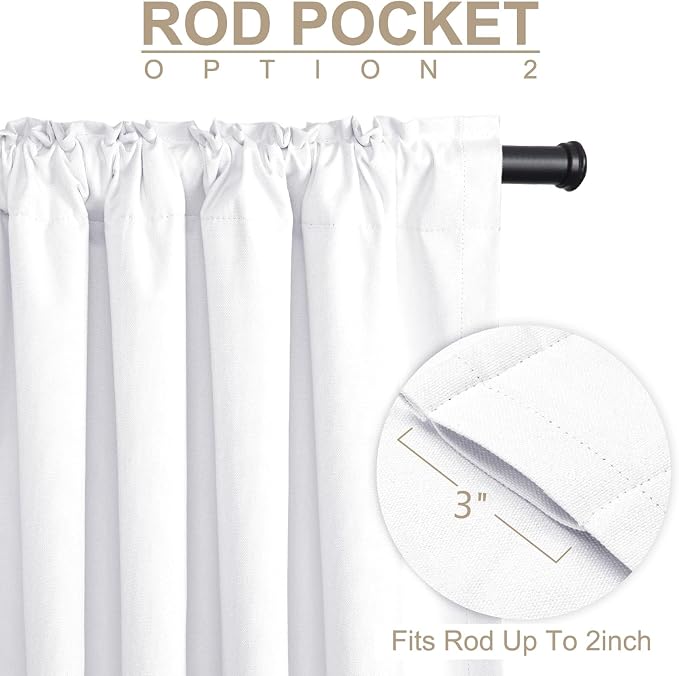 Faux Linen Total Blackout Curtains for Bedroom 102 Inch Long Bright White | 100% Blackout Shield, Back Tab/Rod Pocket Living Room Drapes, Thermal Insulated Blackout Curtains 2 Panels Set, 50"W x 102"L