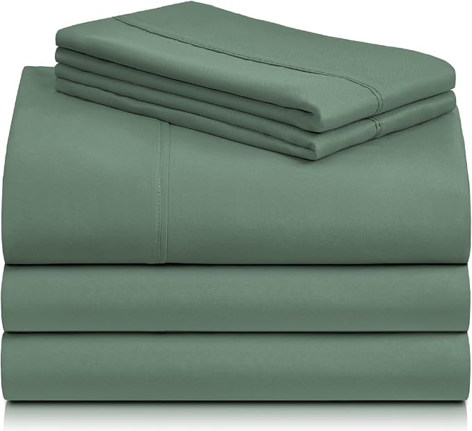 LuxClub 5 PC Split King Sheet Set, Breathable Luxury Bed Sheets, Deep Pockets 18" Eco Friendly Wrinkle Free Cooling Sheets Machine Washable Hotel Bedding Silky Soft - Tree Moss Green Split King | LuxClub Silky Fitted Sheet & Pillowcase Sets, Breathable...