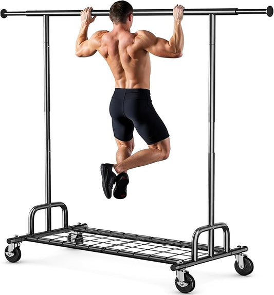 HOKEEPER Clothes Rack Collapsible Clothing Rack Capacity 525LBS Black | Clothing Racks on Wheels Heavy Duty Rolling Clothes Rack for Hanging Clothes for bedroom, Commercial, 22"D x 75"W x 71"H