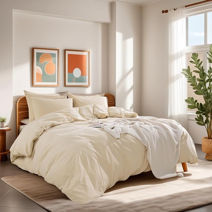 NEXHOME PRO Full Duvet Cover Set – 100% Certified Organic Cotton with Washed Feel & Linen-Like Texture, Comfortable & Breathable, Home Bedding Set 80"*90" (No Comforter)