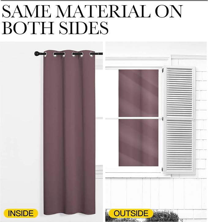 NICETOWN Bedroom Curtain Panels, 1 Pair, 34 by 63-inch, Dry Rose | Blackout Draperies, Thermal Insulated Solid Grommet Blackout Curtains/Drapes