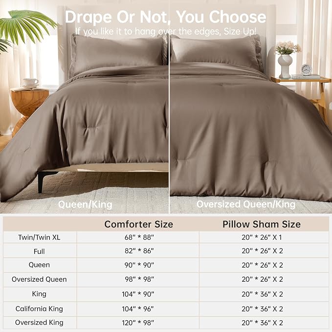 Oversized King Comforter Sets, All Season Ultra Soft Down Alternative Bedding - 3 Piece Lightweight Bed Set Includes 1 Comforter (120"x98") and 2 Pillow Shams (20"x36"), Brown