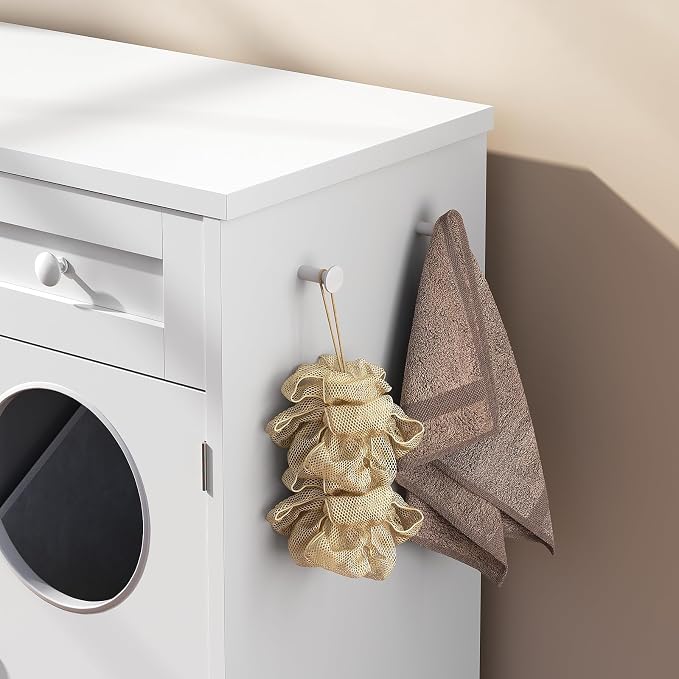 HOOBRO Double Laundry Hamper Cabinet, Hidden Laundry Cabinet with 2 Drawers & 2 Baskets, 20 Gallon Farmhouse Bathroom Laundry Hamper with 2 Clothes-Toss Holes, White WT36XY01