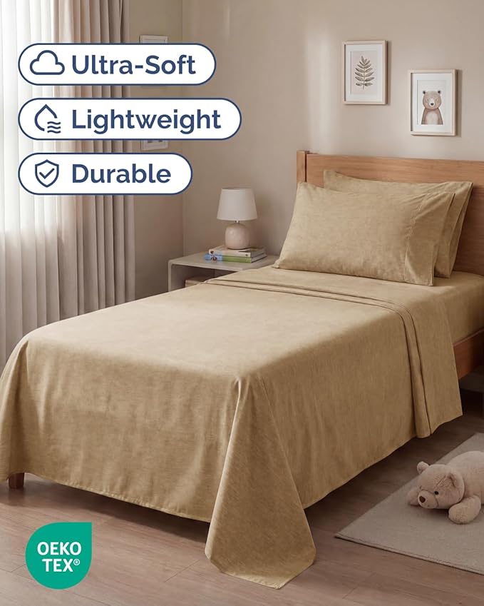 Twin 4 Piece Bed Sheet Set - Breathable & Cooling Sheets - Heathered Tan | Ultra Soft Hotel Luxury Bedding Set with 8-16 Inch Deep Pockets, 1 Flat & 1 Fitted Sheet & 2 Pillowcases, Wrinkle & Fade Free