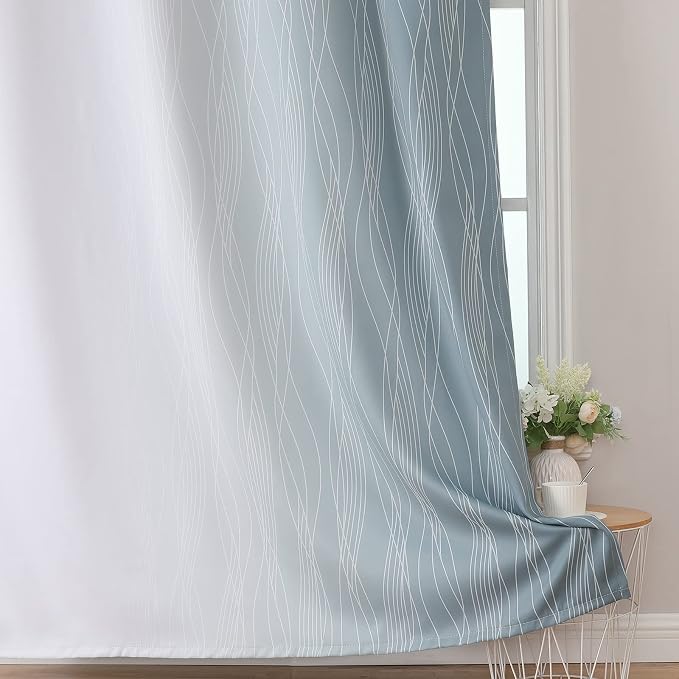 Stone Blue and Greyish White Blackout Curtains for Bedroom 54 Inch Long | Estelar Textiler Room Darkening Ombre Curtains for Bathroom,Light Blocking,Thermal Insulated Grommet Drapes,42Wx54L,2 Panels