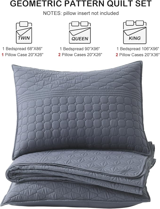 HORIMOTE HOME Steel Blue Twin Size Quilt Set - Soft Microfiber Bedspread with 1 Sham, Lightweight & All-Season Geometric Coverlet for Cozy Bedding