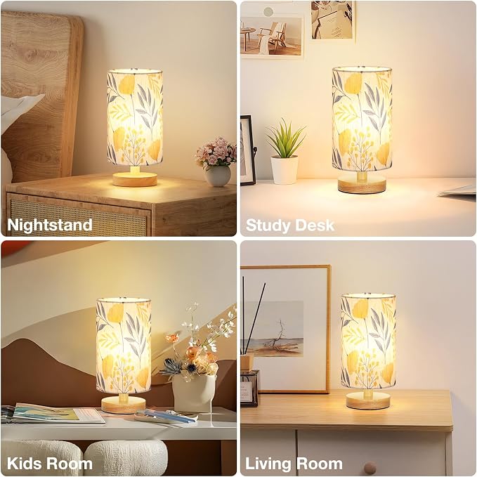 Small Table Lamps (Ginkgo Cream Shade, 9" Inline Control) | 3000K LED Blub Included | 680 Lumens | Easy Assembly | Minimalist Design | E26 | for Kitchen | for Kids Room