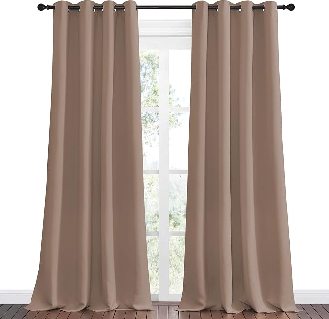 NICETOWN Bedroom Blackout Curtains Drapes Set of 2, 55 by 90-in Cappuccino | Window Treatment Thermal Insulated Solid Grommet Blackout Draperies for Bedroom