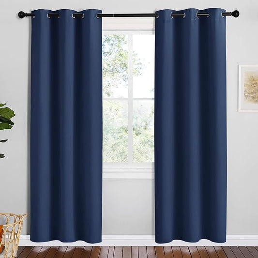 NICETOWN Navy Blackout Curtains for Kid's Room 42" Wide x 78" Long 2 Panels | All Season Thermal Insulated Solid Grommet Top Draperies Drapes, Light Blocking Noise Reducing Room Darkening Home Decor