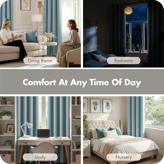 MIULEE Slate Blue Blackout Bedroom Curtains Drapes 96 Inch Long 52"x96" | Grommet Top, Room Darkening Window Drapes, Privacy Protection, Thermal Insulated, Heat Blocking, Light Blocking