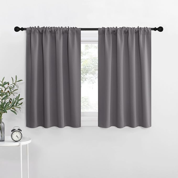 NICETOWN Grey Blackout Curtains for Bedroom 29" Wide x 30" Long 2 Panels | Home Decoration Thermal Insulated Rod Pocket Blinds Drapes for Kitchen Small Windows, Light Blocking Room Darkening Decor