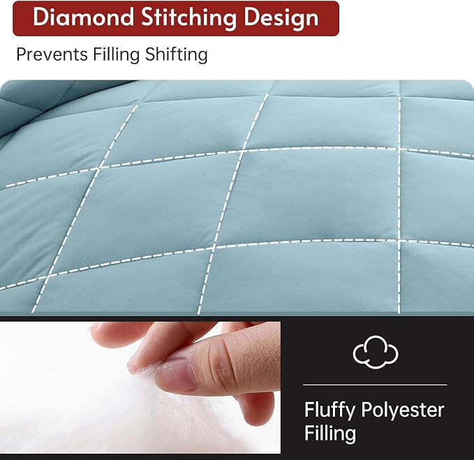 5 Pieces Twin Comforter Set, Reversible Bed in a Bag Twin Size, All Season Bedding Set with Comforter, Flat Sheet, Fitted Sheet, Pillowcases & Shams, Greyish Blue & Light Grey