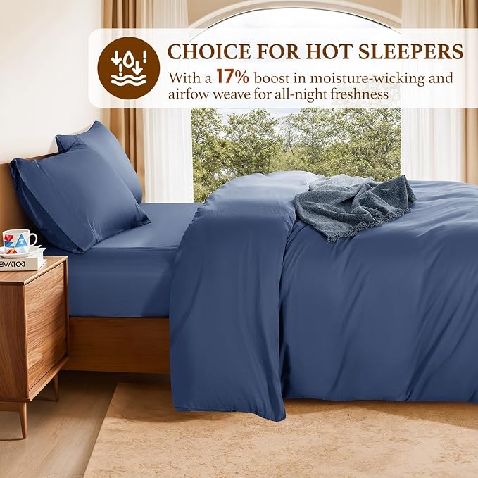 DEITAS 100% Cotton King Duvet Covers 3 Piece,1200 Thread Count，Navr Blue | Luxury Egyptian Cotton Comforter Cover With Zipper Closure, Ultra Cooling Breathable, Hotel Bedding Duvet Covers